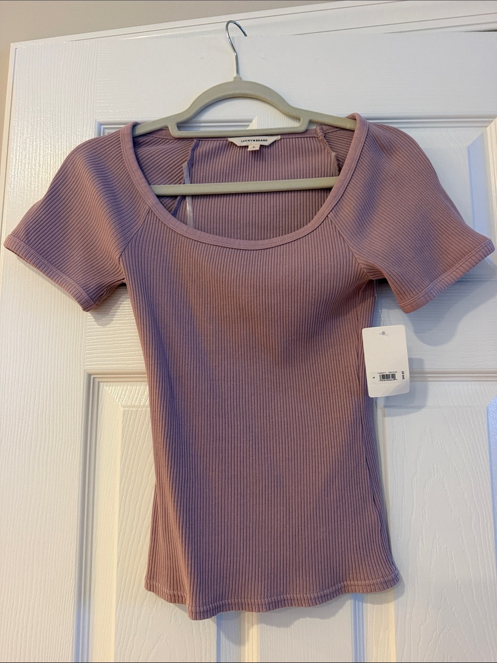 Lucky Brand Scoop Neck Ribbed Tee - Dusty Mauve